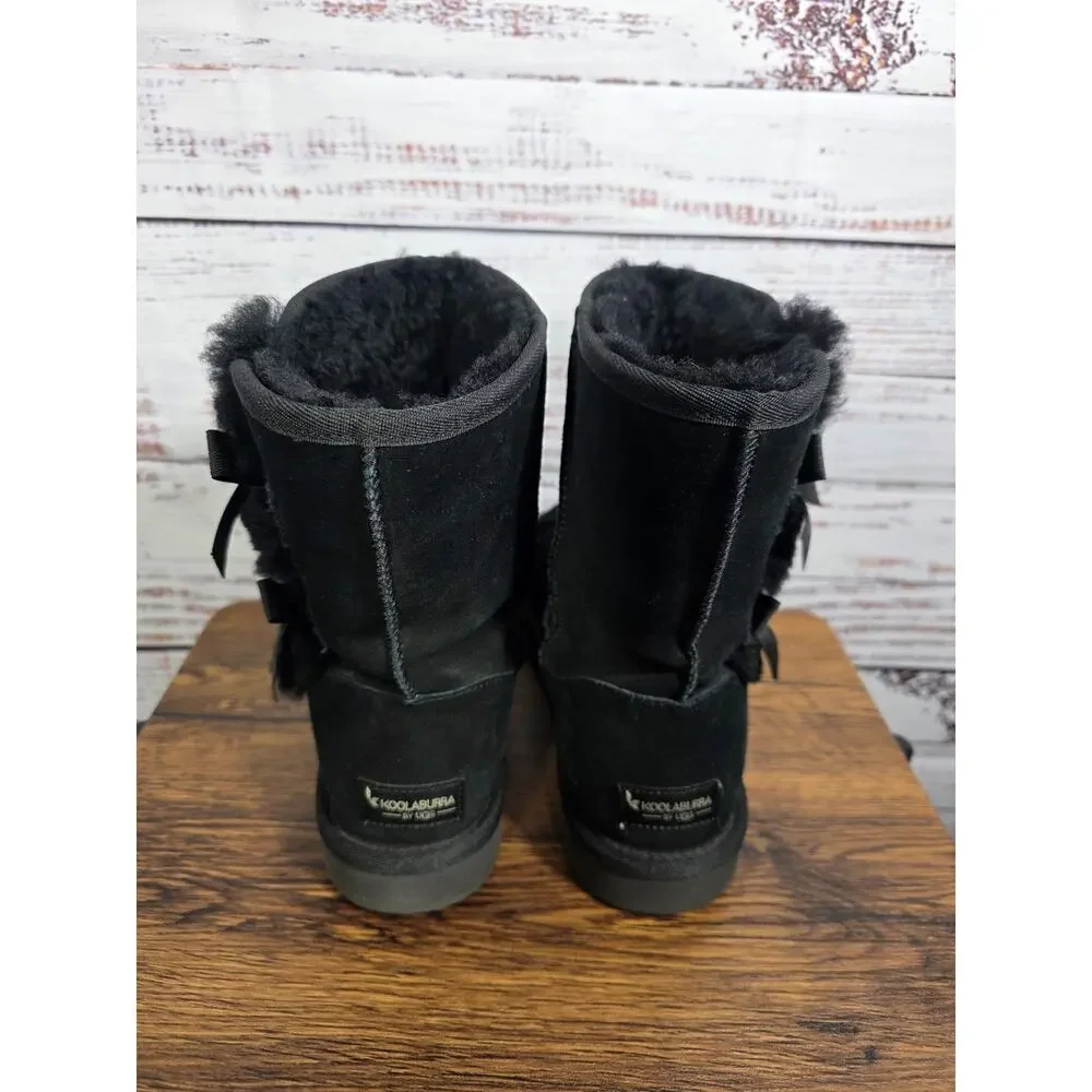 UGG Koolaburra Boots Womens 8 Black Suede Shearling Mid Calf Bows